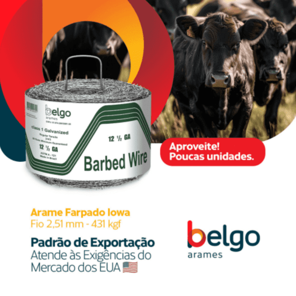 Arame Farpado Iowa 403 m - Fio 2,51 mm - 431 kgf | Padrão Exportação EUA