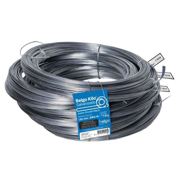 Arame Galvanizado Belgo Kilo - 1,65mm 1kg - - Feixe com 10 rolos - 10 KG