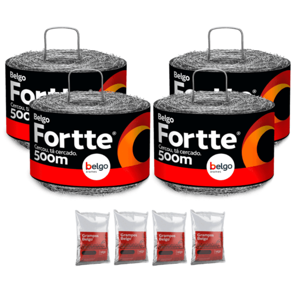 Kit Cerca | 4 Rolos Arame Fortte 500m + 4 Pacotes Grampo 1 KG Galvanizado Grande 9 X 1"
