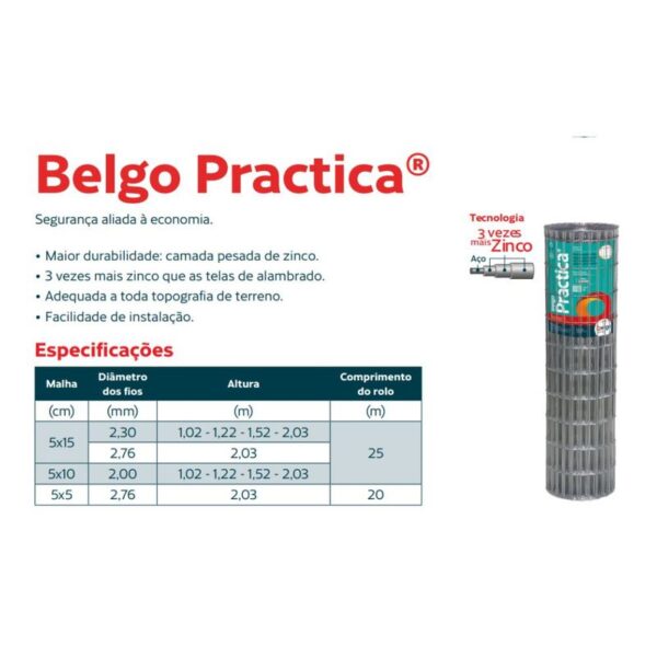 Tela Belgo Practica Fio 2,00mm - 5 x 10cm 2,03 x 25m