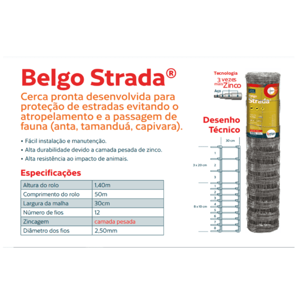 TELA BELGO STRADA 1,40M 12 FIOS 50 M