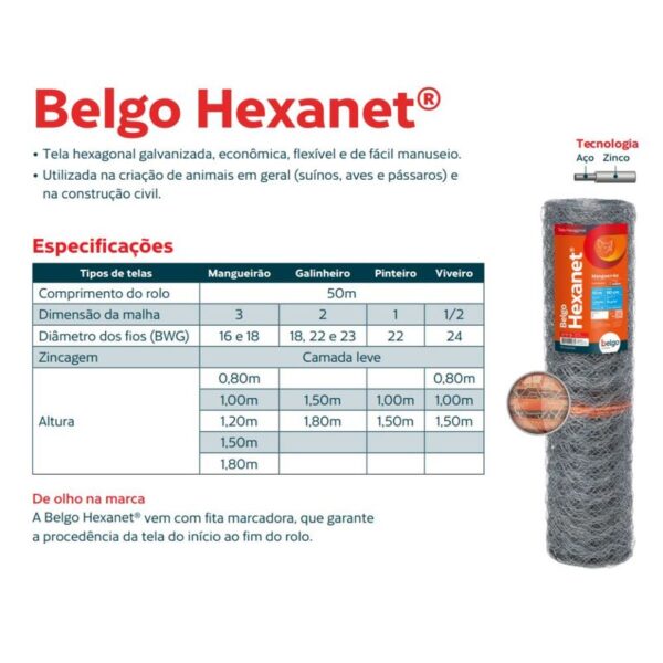 Tela Mangueirão Belgo Hexanet® - 3 X 16 1,00 X 50m