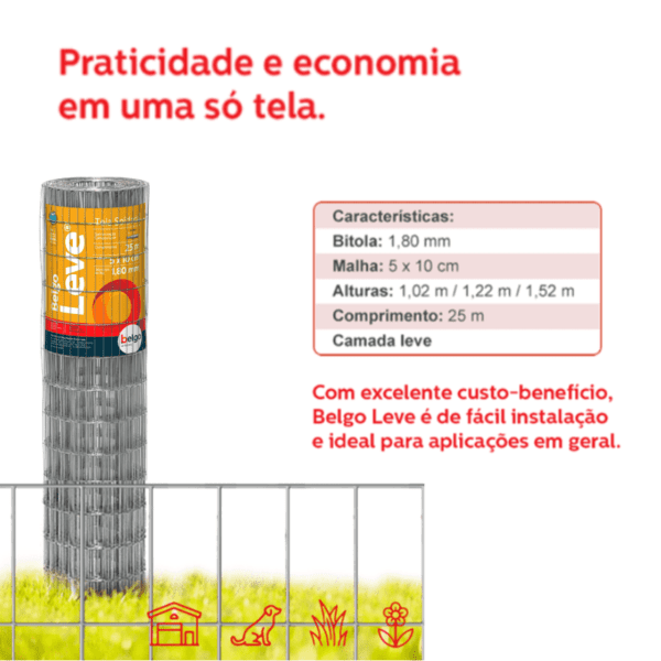 Tela Soldada Belgo Leve 5x10 Fio 1,80mm 1,22m x 25m